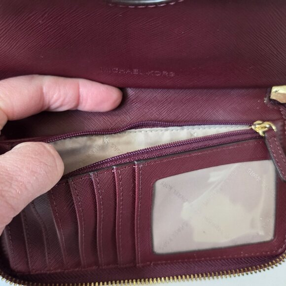 Michael Kors Wallet Burgundy Jet Set Travel Saffiano Leather Zip Around Wristlet - Picture 8 of 11